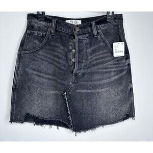NWT Free People We The Free Brea Cutoff Denim Mini Skirt Black Sz 28 Grunge Y2K